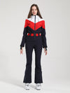 Women's Gsou Snow Retro Belted Color-Blocked Flare Ski Suit