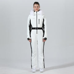 High Experience Women's Fur Chic Hood One Piece Ski Jumpsuit