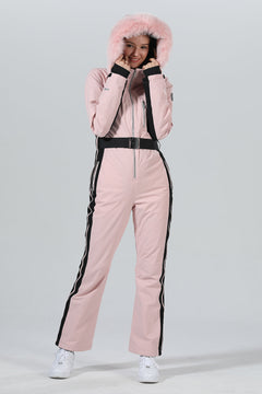 High Experience Women's Winter Fur Hood Chic One Piece Ski Jumpsuit