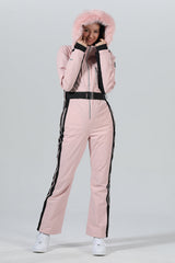 High Experience Women's Winter Fur Hood Chic One Piece Ski Jumpsuit