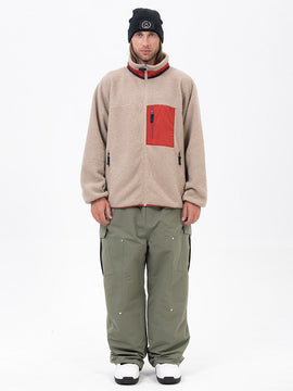 Men's Faux Sherpa Full-Zip Fleece & Double Knee Freestyle Baggy Snow Pants
