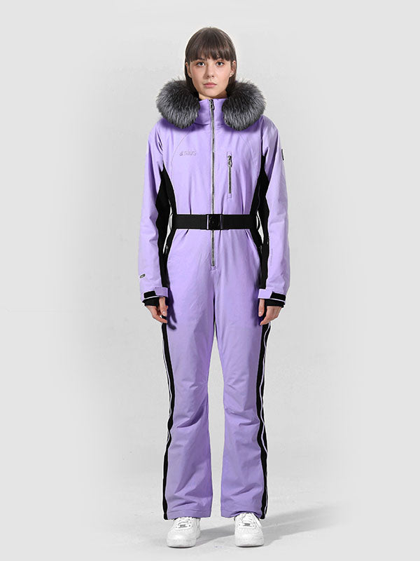 High Experience Women's Fur Hood One Piece Ski Jumpsuit