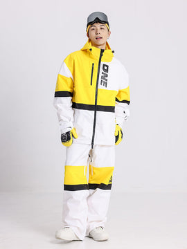 Men's Cosone Winter Forward Zipper Colorblock Windbreaker Snow Jacket & Pants Set