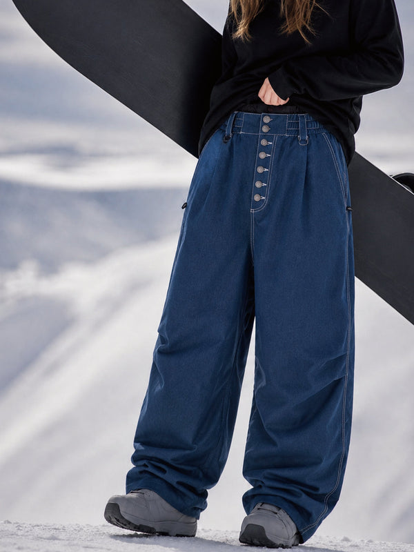 Women's Workwear Raw Utility Rivet Denim Snowboard Pants – Oversized Fit with Double Back Pocket