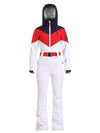 Women's Gsou Snow Retro Belted Color-Blocked Flare One Piece Ski Suit