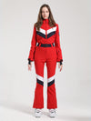 Women's Gsou Snow Retro Belted V Striped Flare Ski Suit