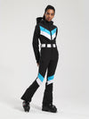 Women's Gsou Snow Retro Belted V Striped Flare One Piece Ski Suit