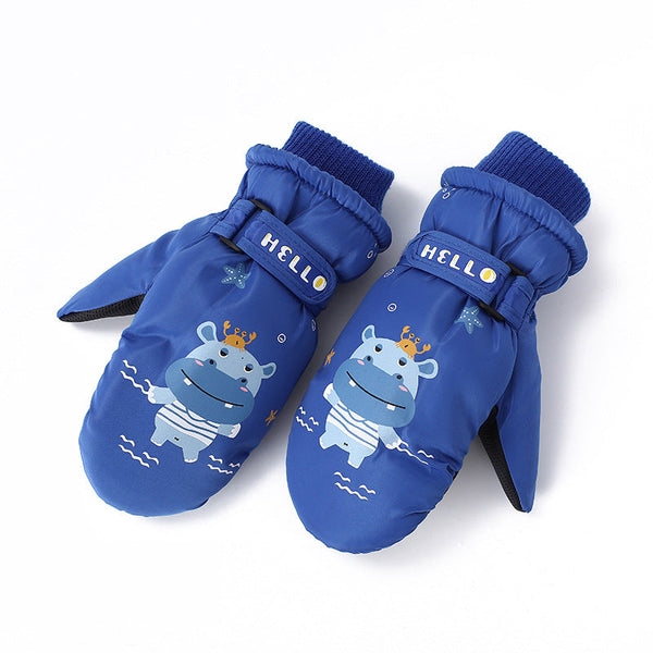 Kid's Snowshred Cute Hippo Animal Pattern Waterproof Snow Mittens